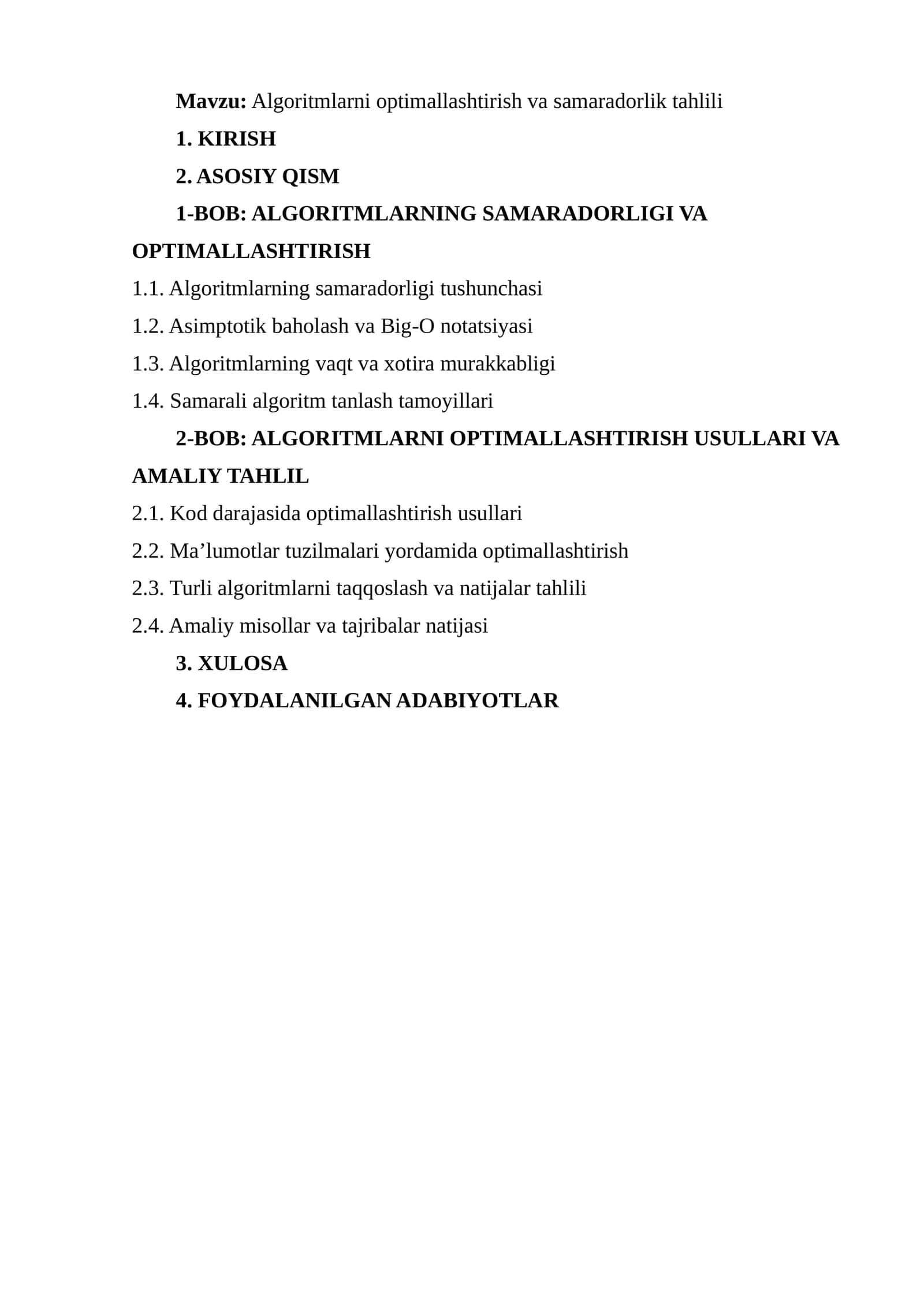 Algoritmlarni optimallashtirish va samaradorlik tahlili 1