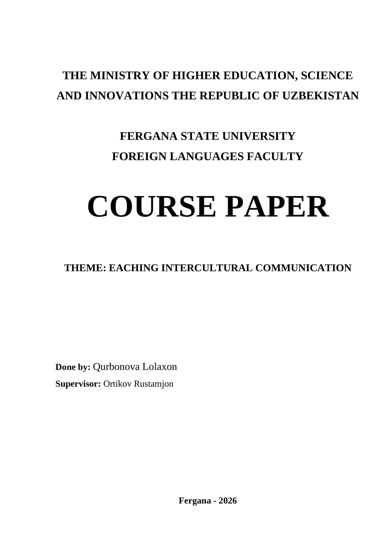 Course Paper on Teaching Intercultural Communication 1