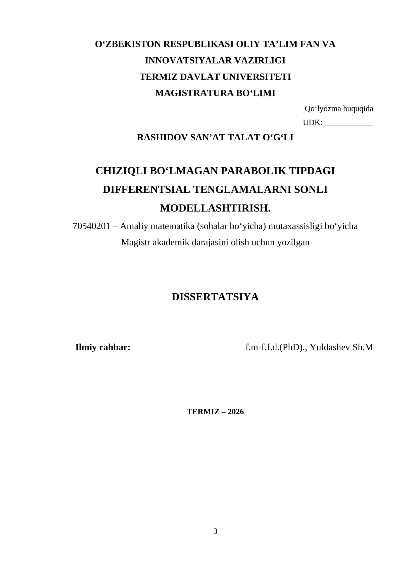 Magistrlik dissertatsiyasi mavzusi Termiz davlat universiteti 1
