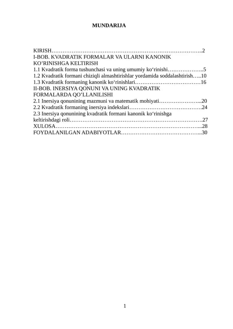 Kvadratik formalarni o'rganish 1