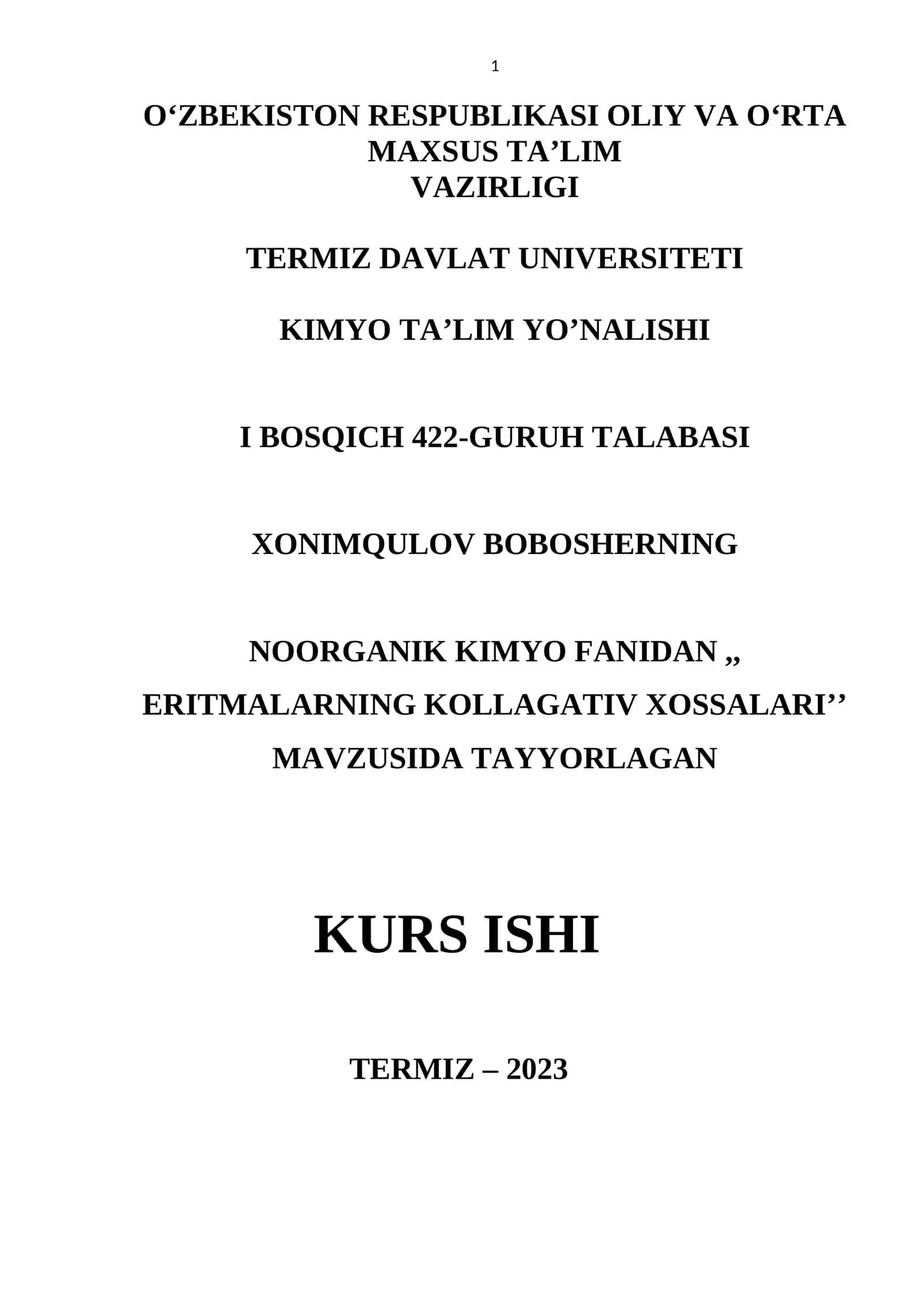 Eritmalar. Kurs ishi 1