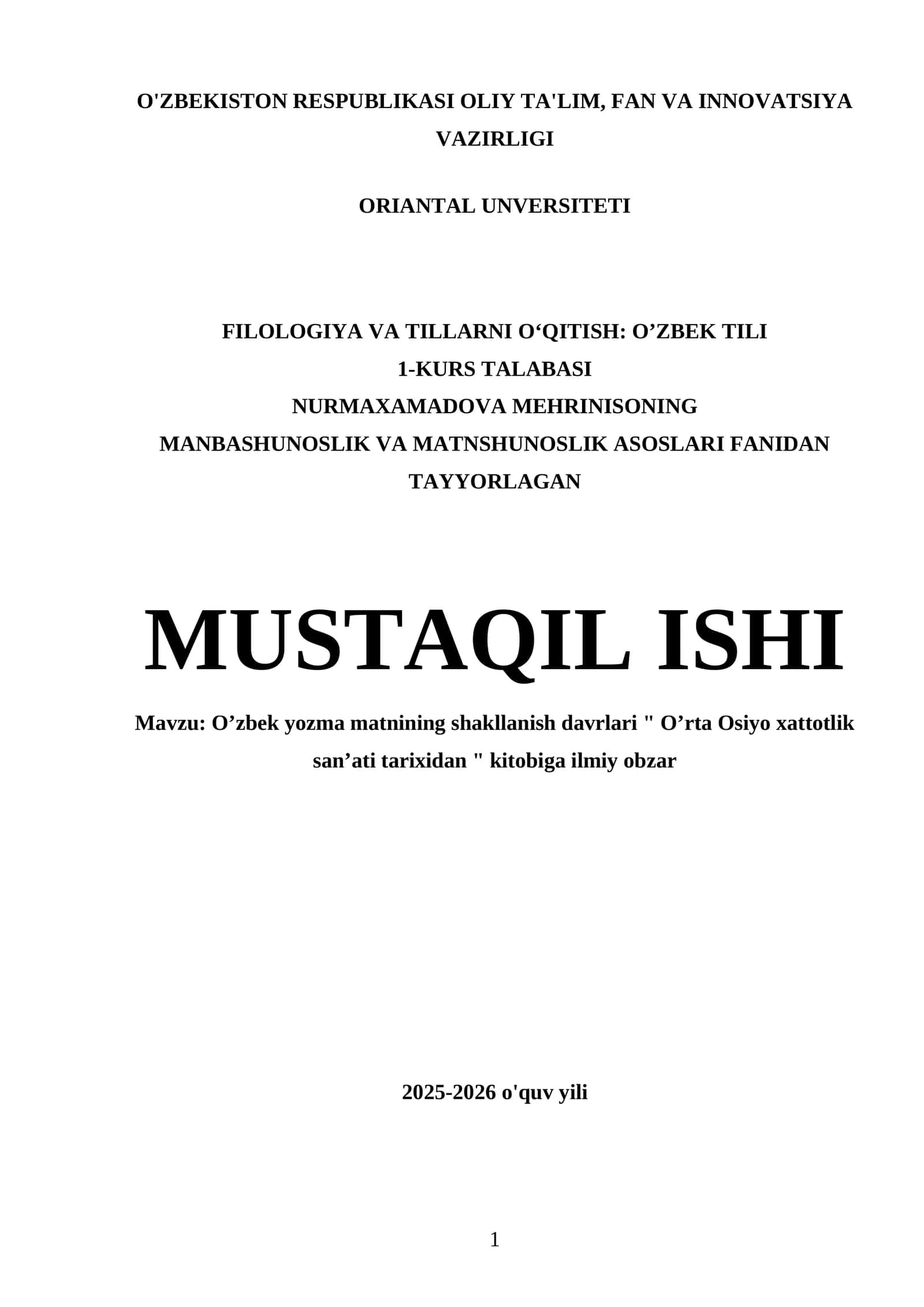 Oʼzbek yozma matnining shakllanish davrlari 1
