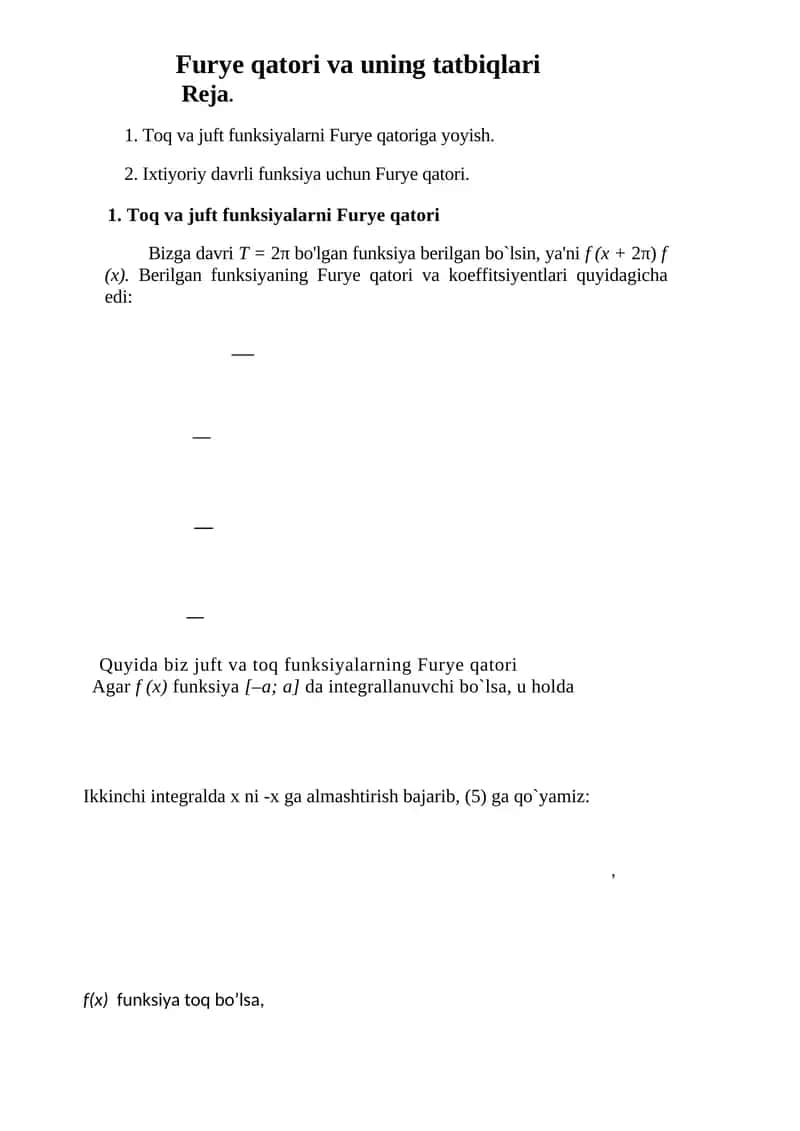 Furye qatori va uning tatbiqlari 1