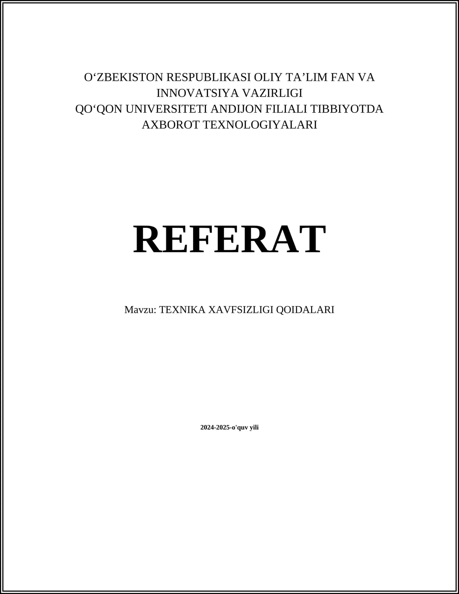 TEXNIKA XAVFSIZLIGI QOIDALARI 1