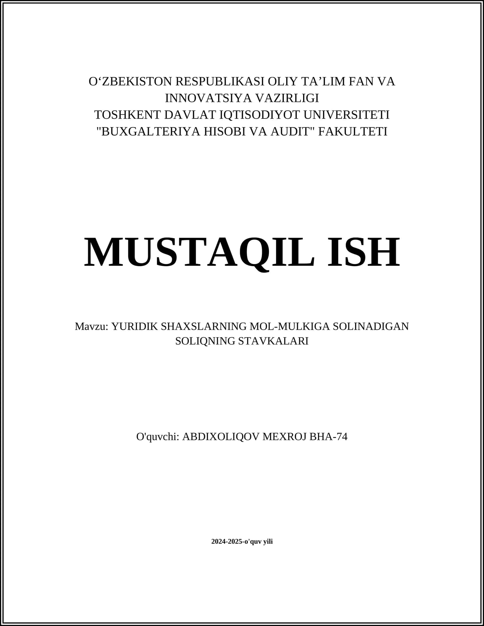 YURIDIK SHAXSLARNING MOL-MULKIGA SOLINADIGAN SOLIQNING STAVKALARI 1