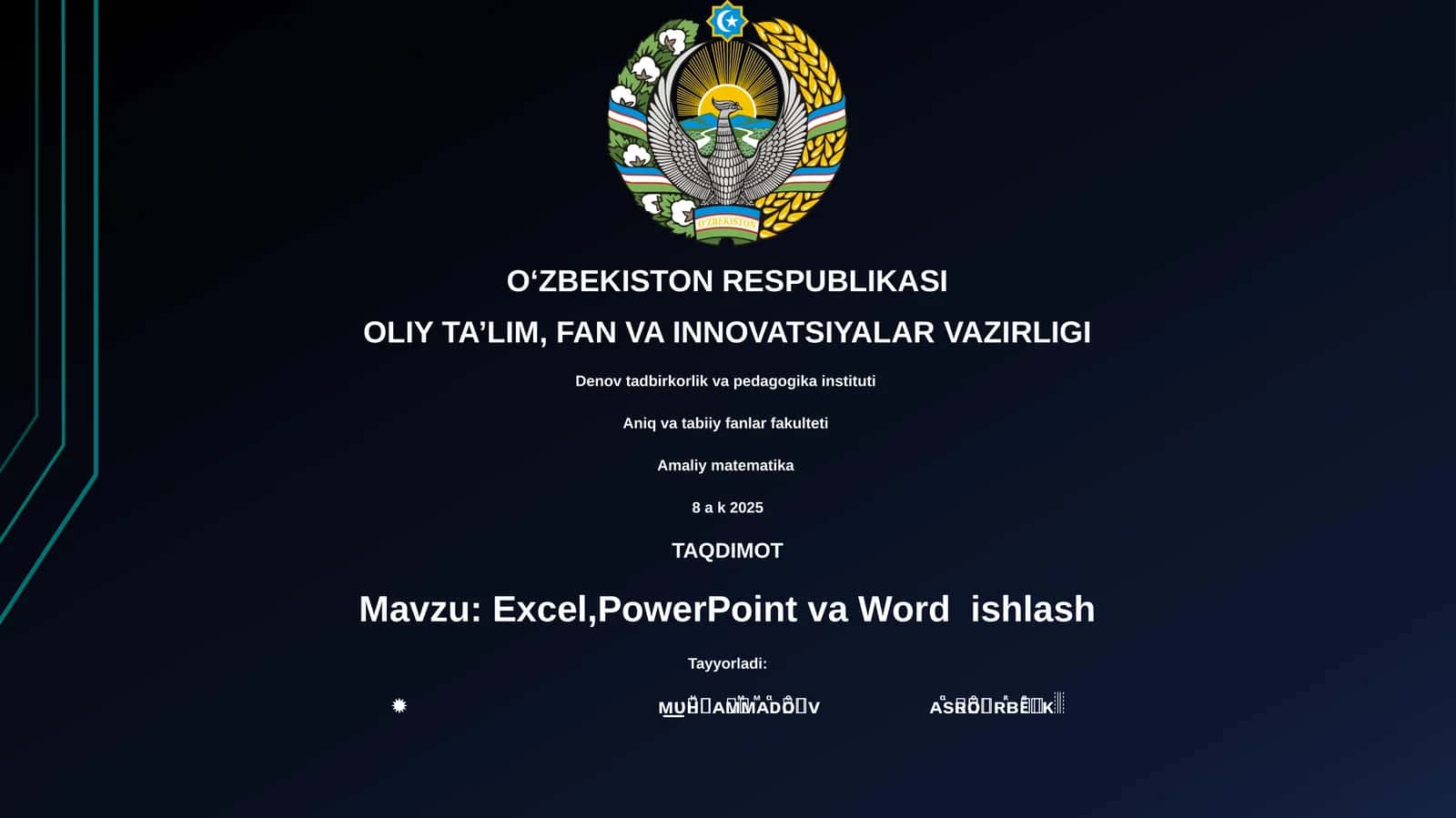 Excel,PowerPoint va Word ishlash 1