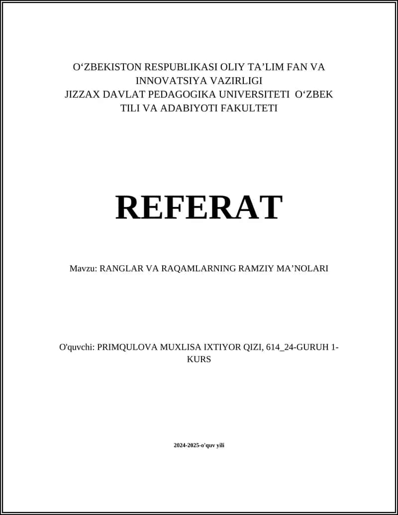 RANGLAR VA RAQAMLARNING RAMZIY MA’NOLARI 1