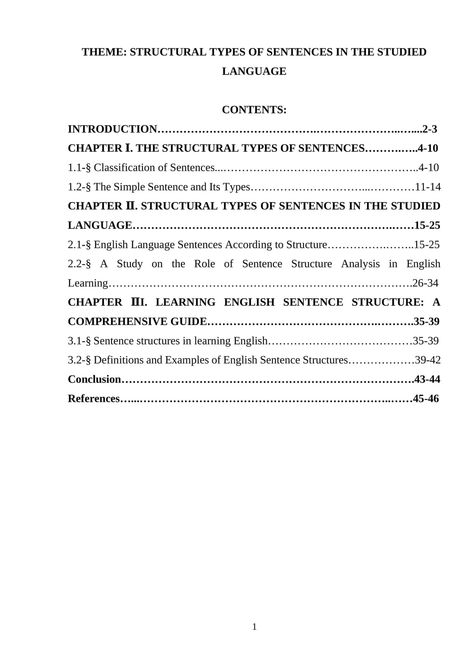 STRUCTURAL TYPES OF SENTENCES IN THE STUDIED LANGUAGE 1
