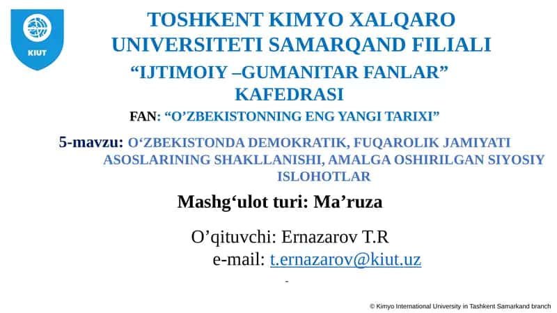 O‘ZBEKISTONNING ENG YANGI TARIXI 1
