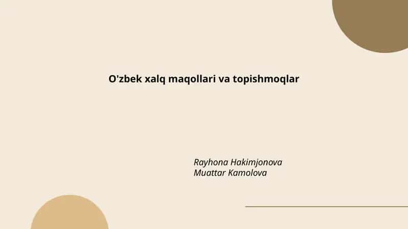 O'zbek xalq maqollari va topishmoqlar 1