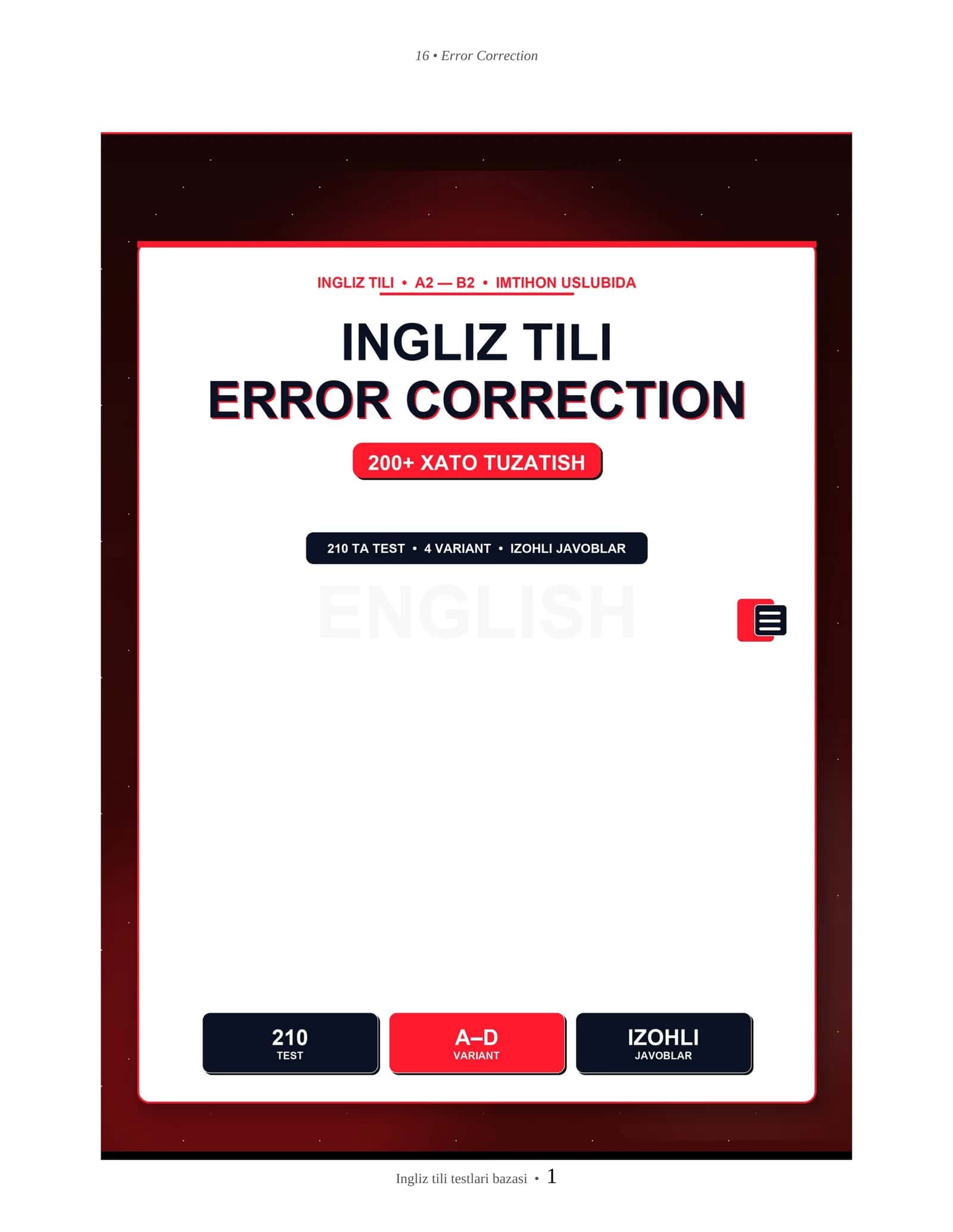 INGLIZ TILI ERROR CORRECTION TESTLARI 1