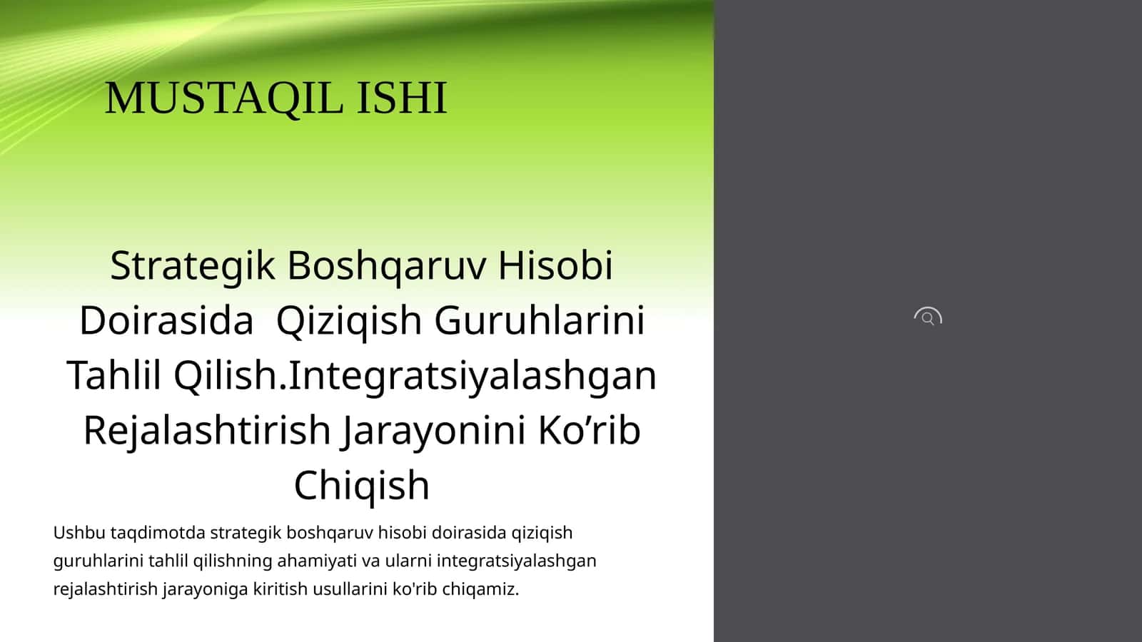 Strategik Boshqaruv Hisobi Doirasida Qiziqish Guruhlarini Tahlil Qilish. Integratsiyalashgan Rejalashtirish Jarayonini Ko’rib Chiqish 1