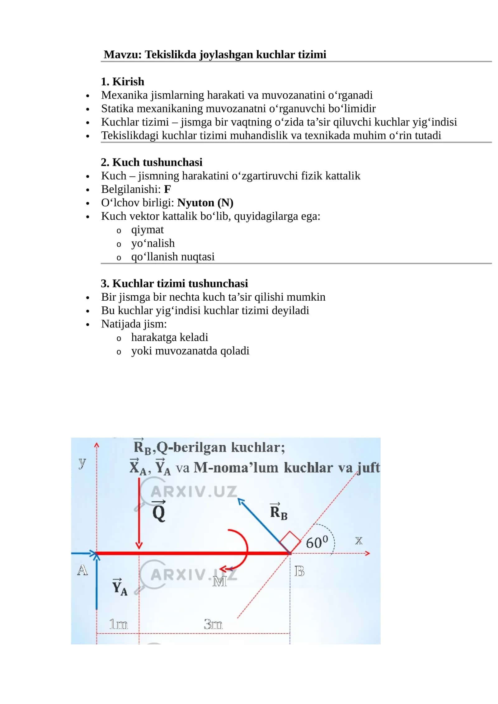Tekislikda joylashgan kuchlar tizimi 1