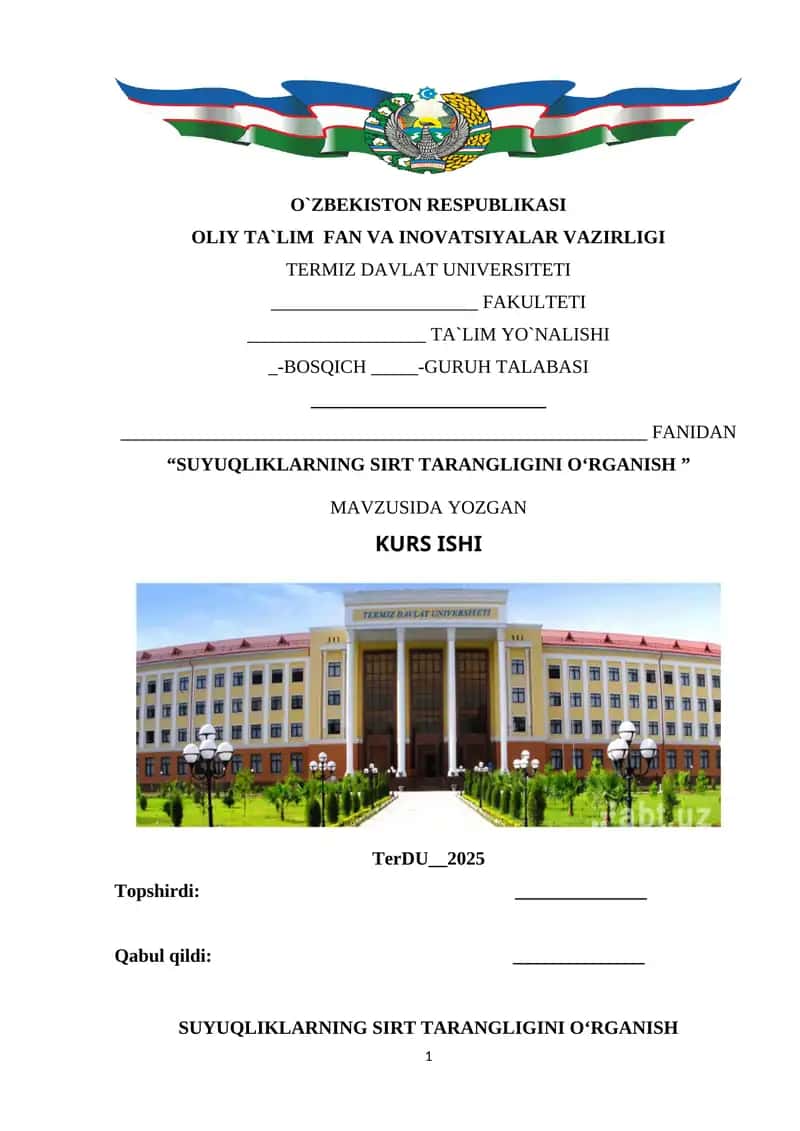 SUYUQLIKLARNING SIRT TARANGLIGINI OʻRGANISH 1