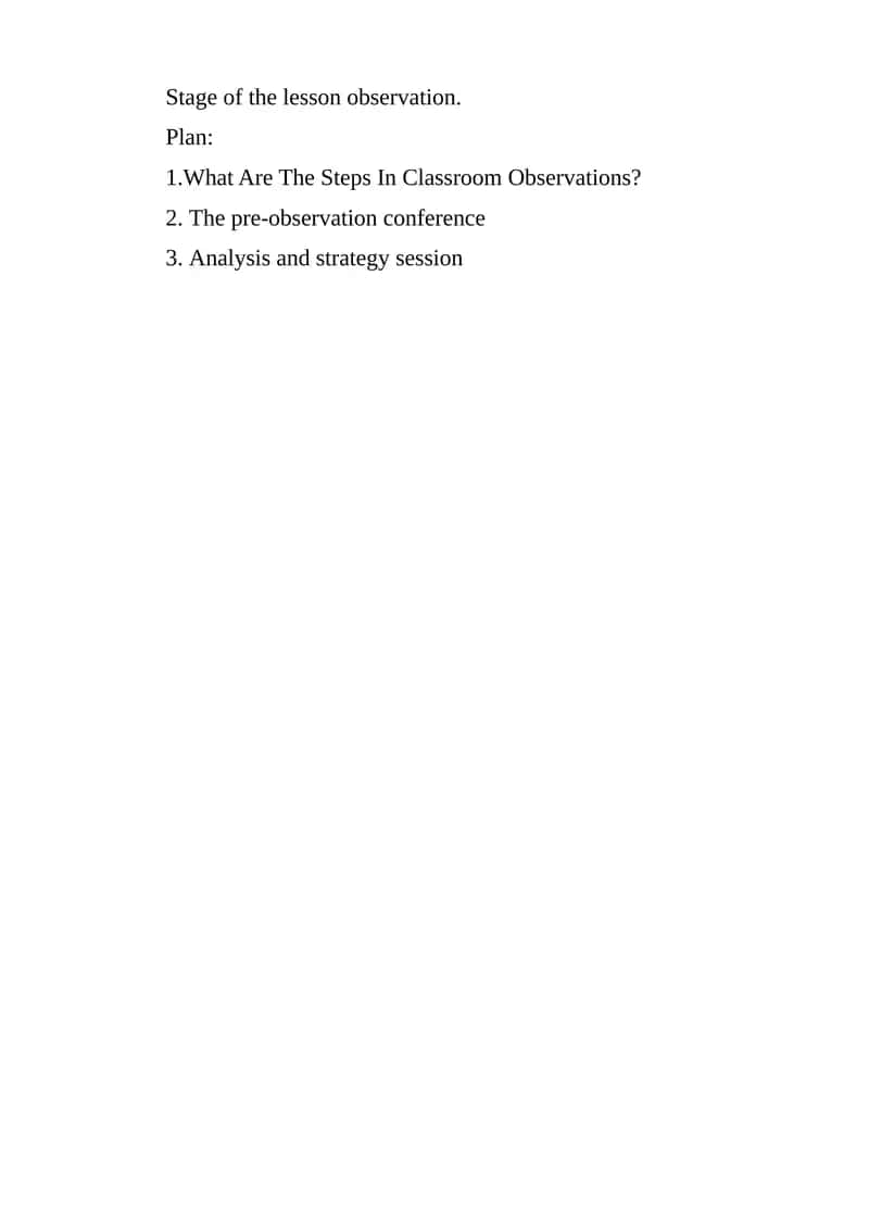 Classroom Observation in School 1
