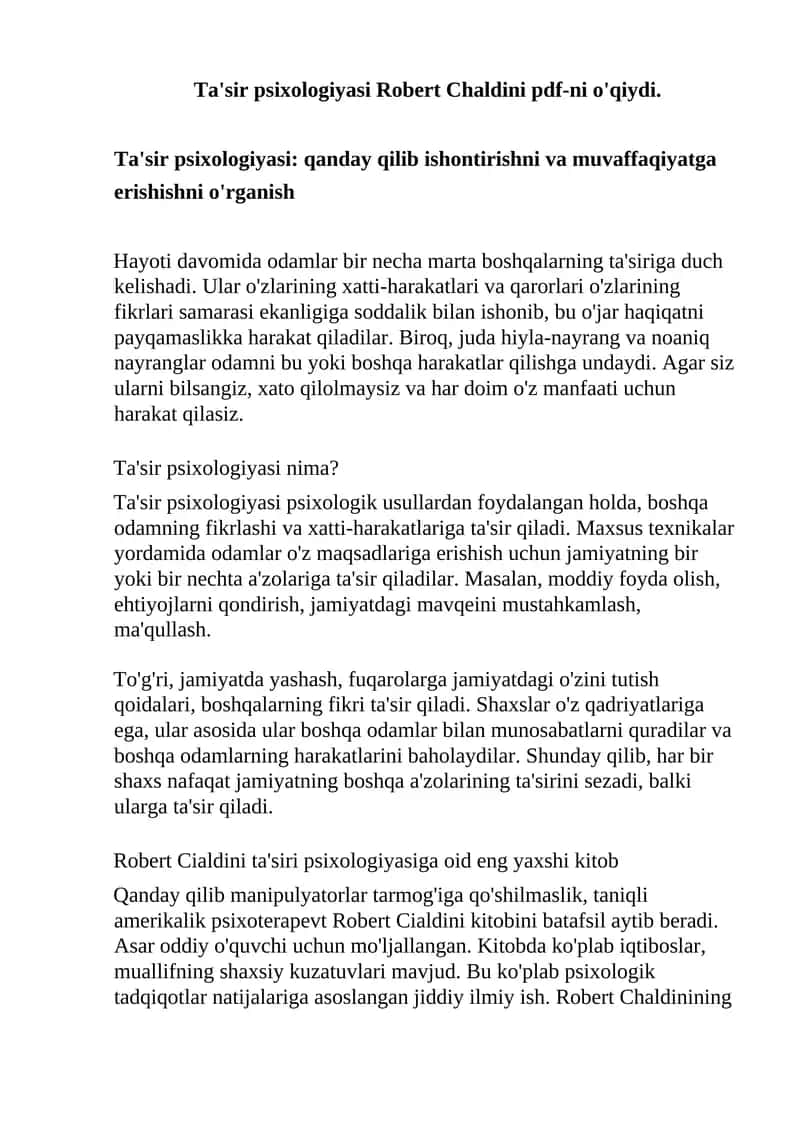 Ta'sir psixologiyasi Robert Chaldini 1