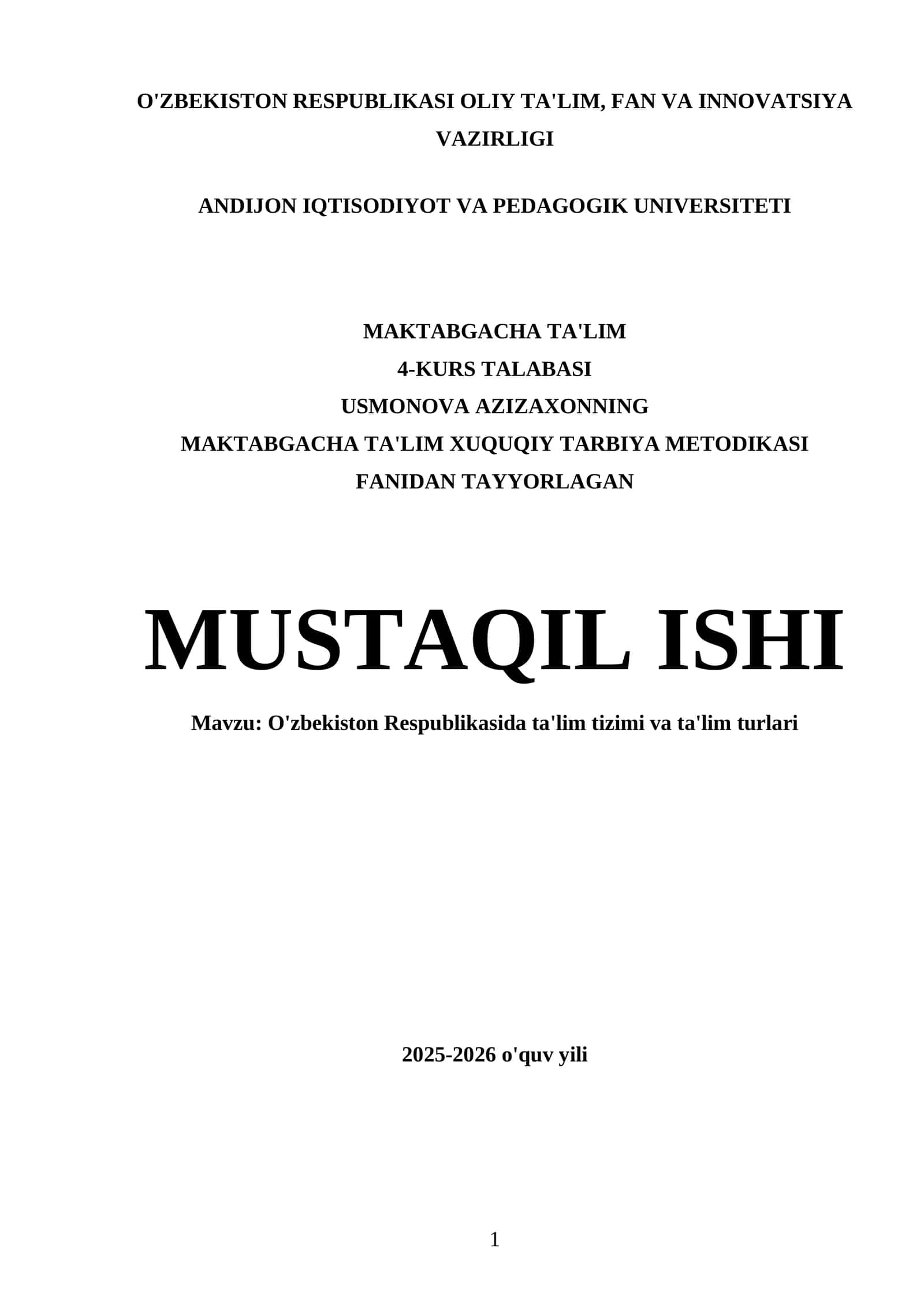 O'zbekiston Respublikasida Ta'lim Tizimi va Ta'lim Turlari 1