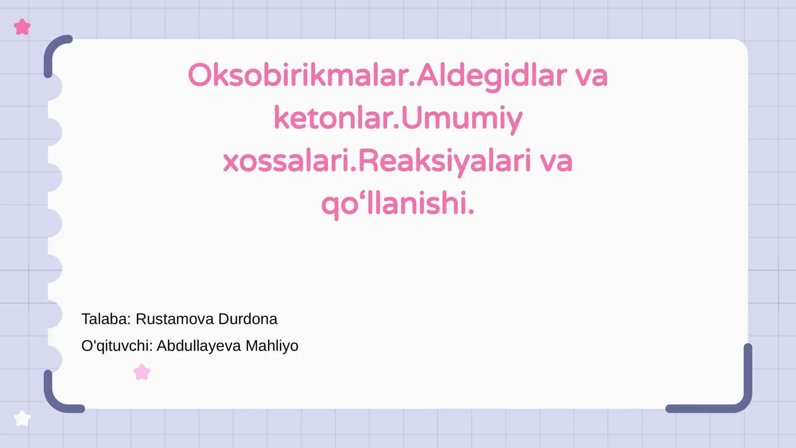 Oksobirikmalar va Aldegidlar 1