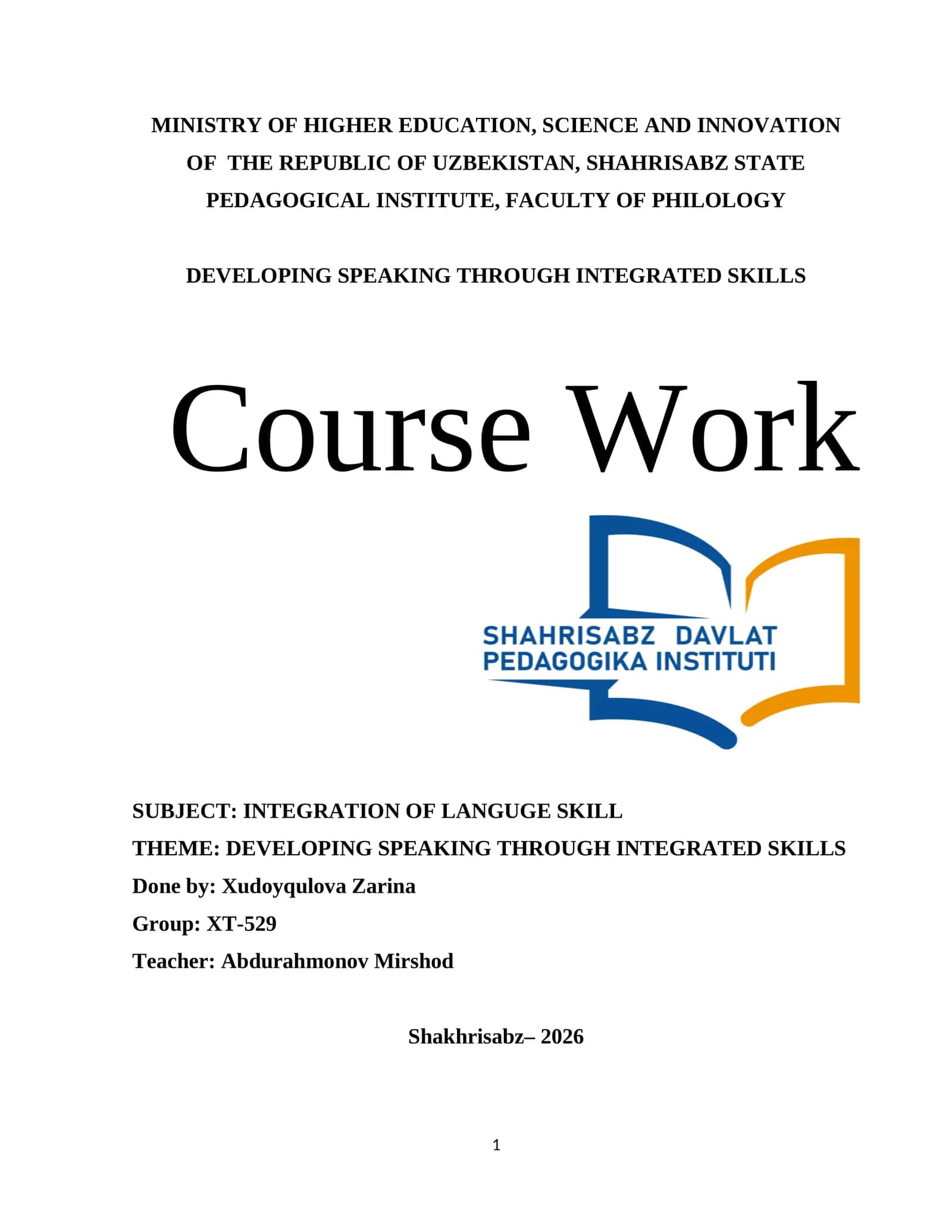 Developing Speaking Through Integrated Skills 1