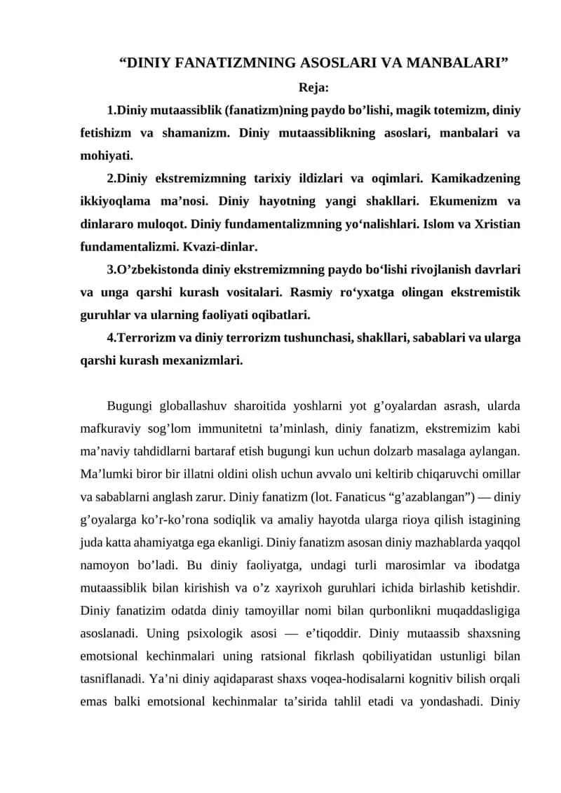 Diniy Fanatizmning Asoslari va Manbalari 1