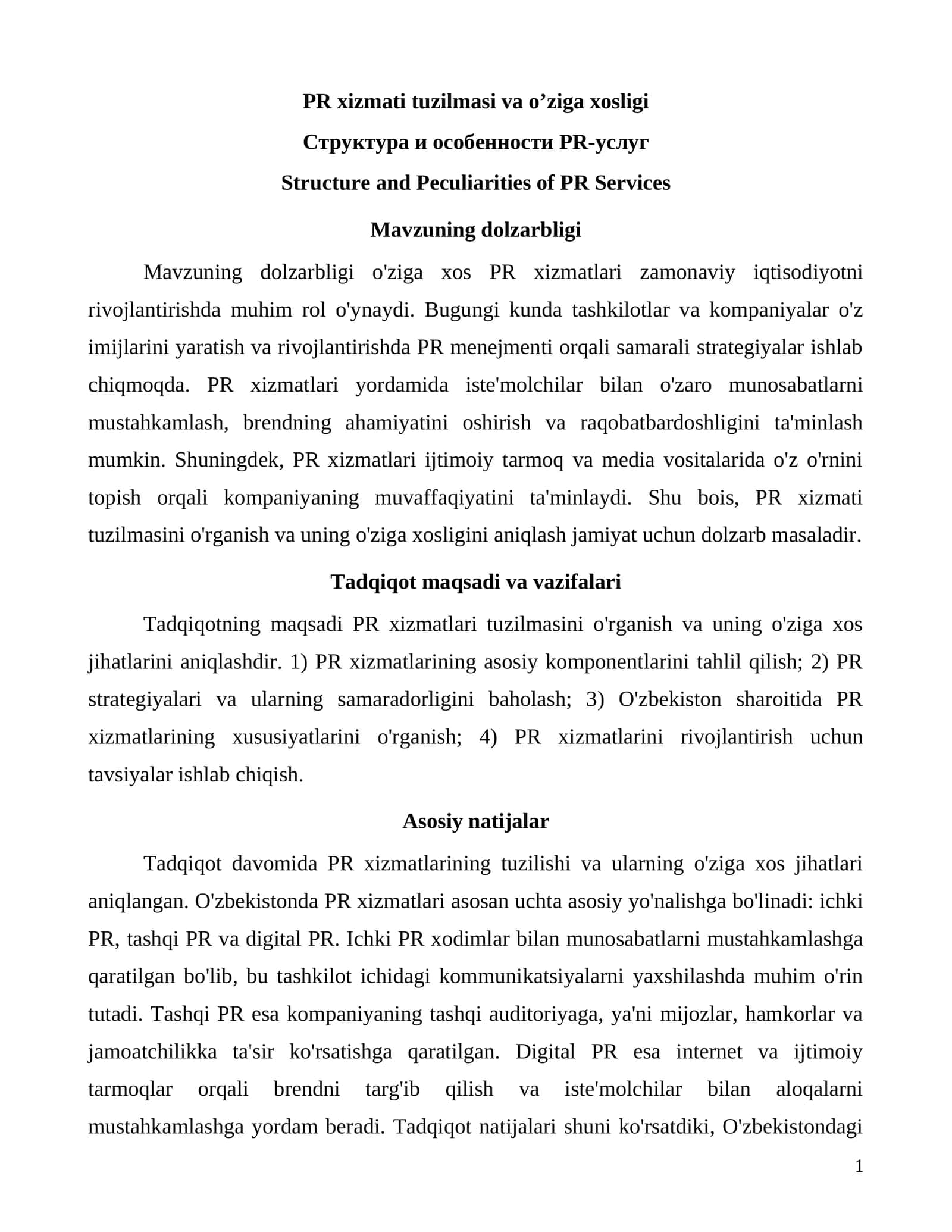 Mavzuning dolzarbligi 1