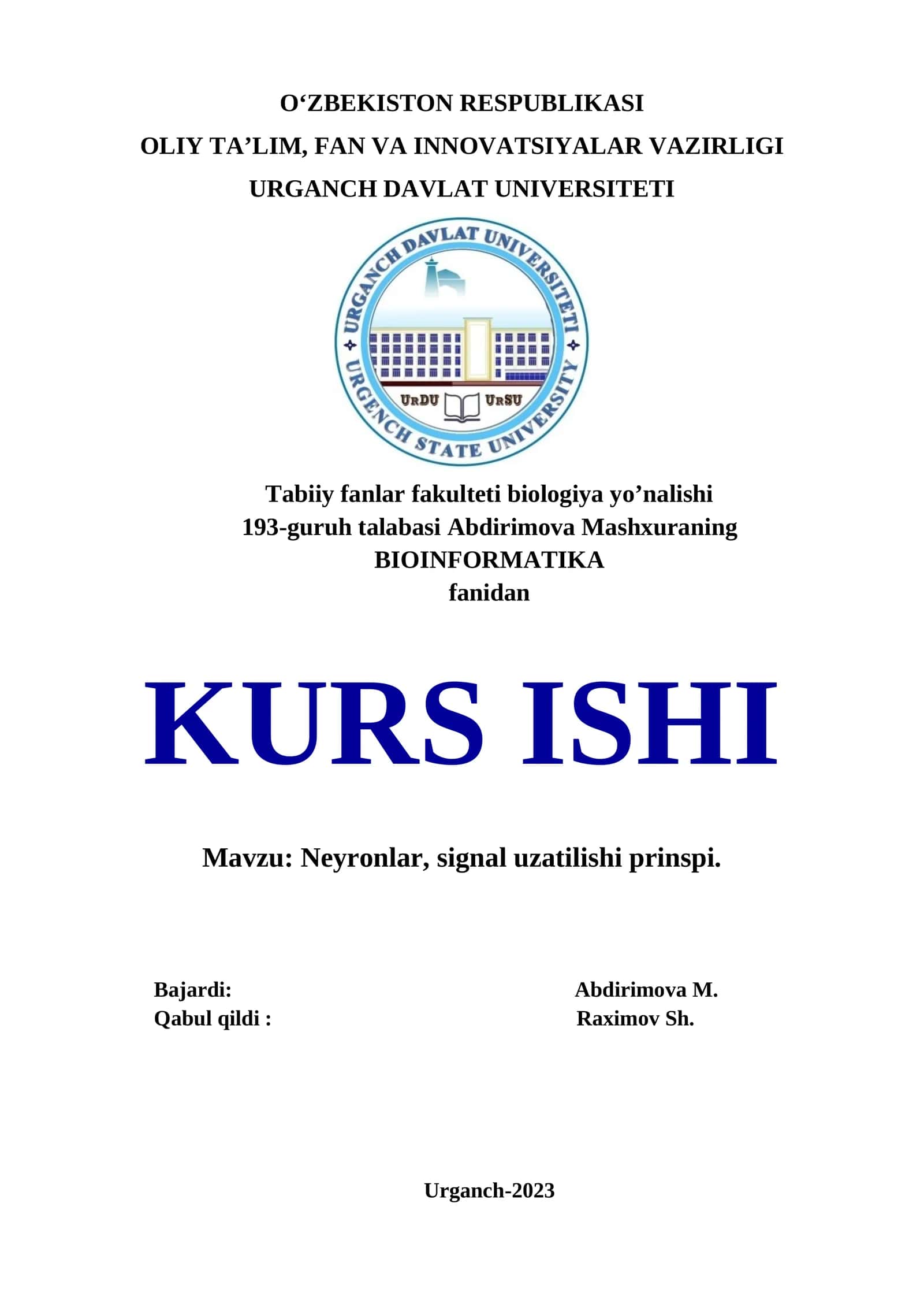 BIOINFORMATIKA KURS ISHI 1