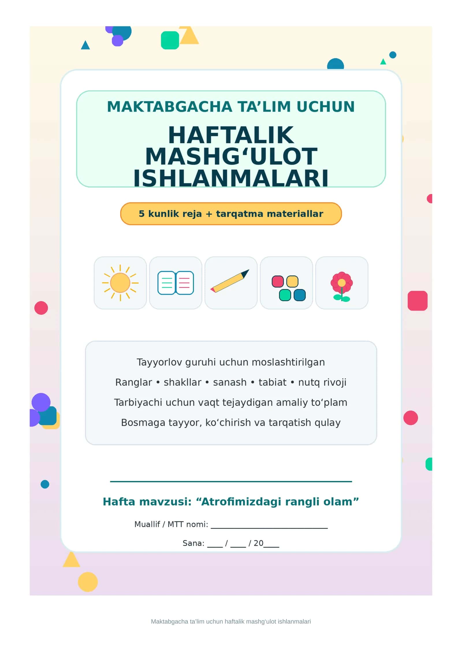 Haftalik Mashg‘ulot Ishlanmalari 1