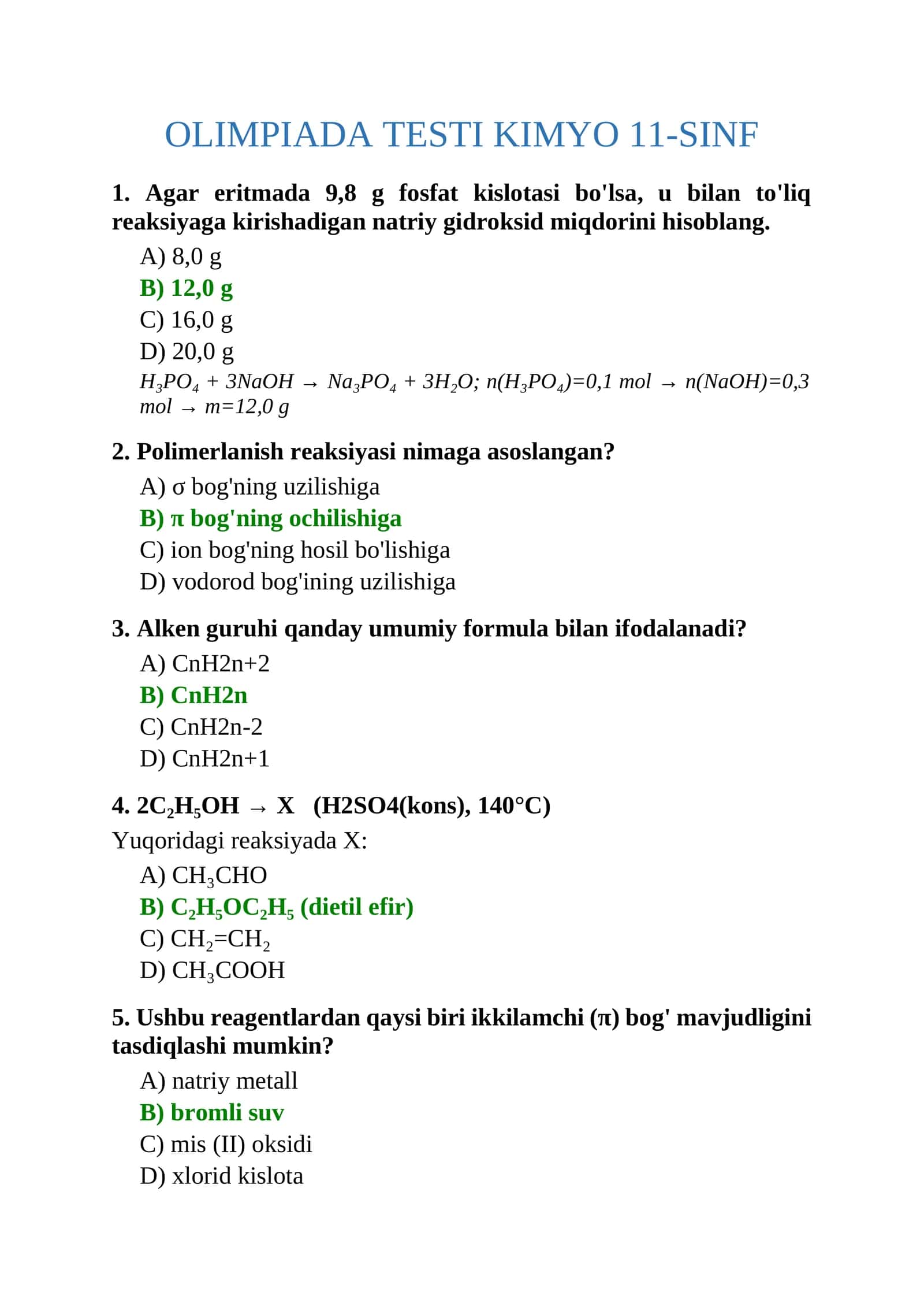 OLIMPIADA TESTI KIMYO 11-SINF 1