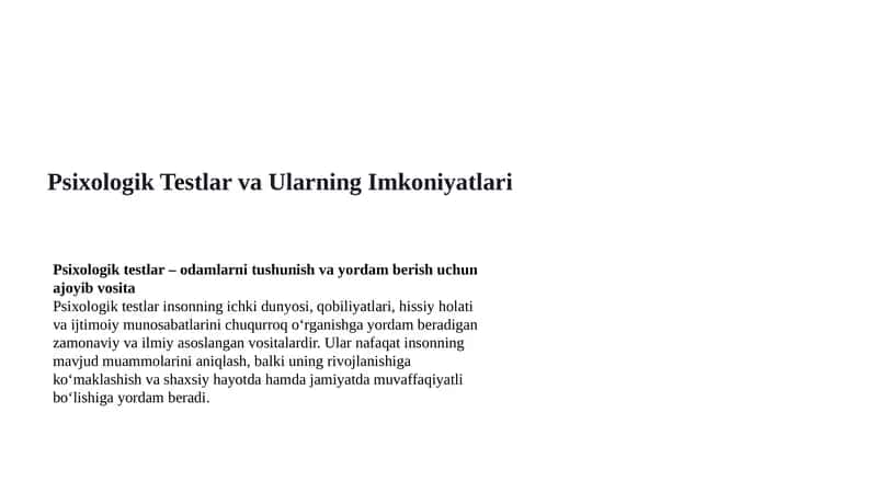 Psixologik Testlar va Ularning Imkoniyatlari 1