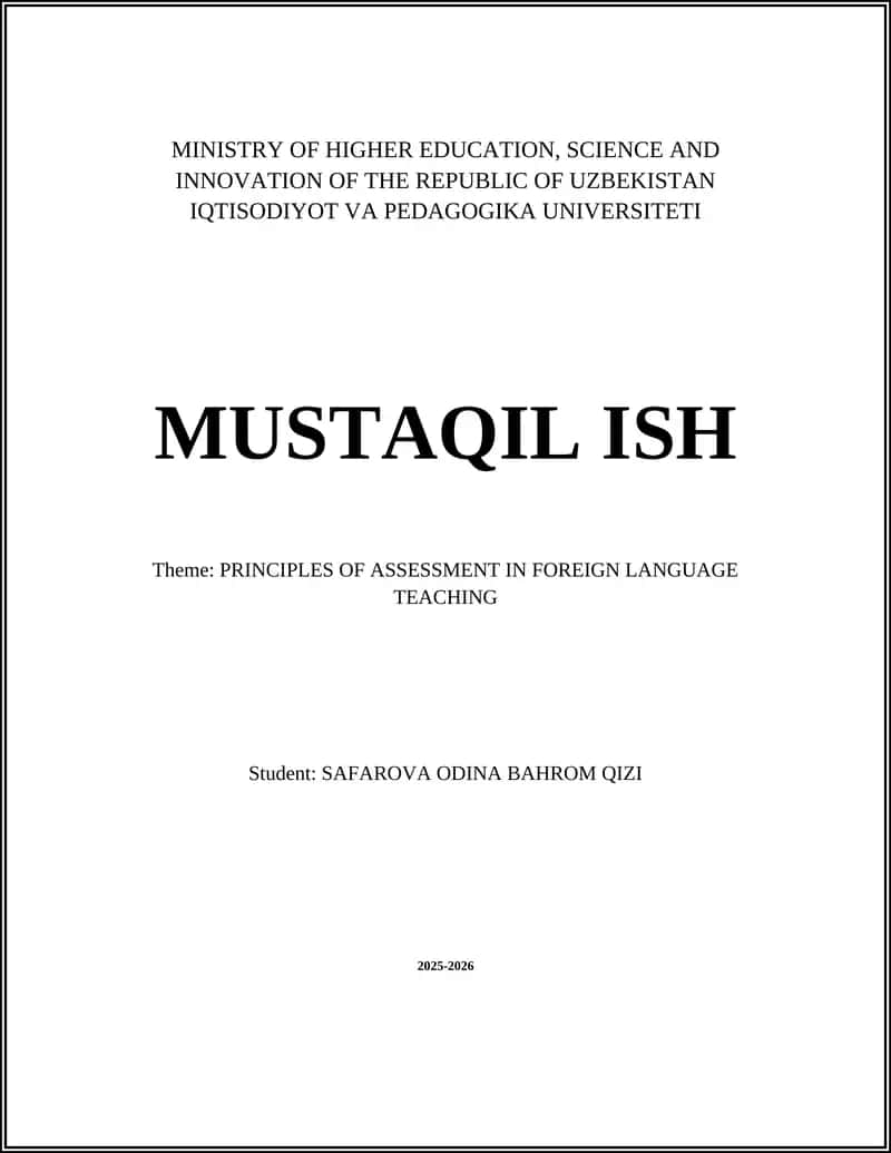 PRINCIPLES OF ASSESSMENT IN FOREIGN LANGUAGE TEACHING 1