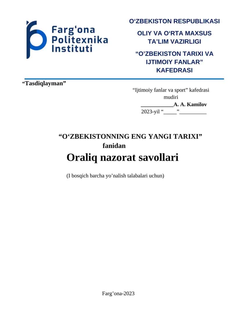 O'zbekistonning eng yangi tarixi 1