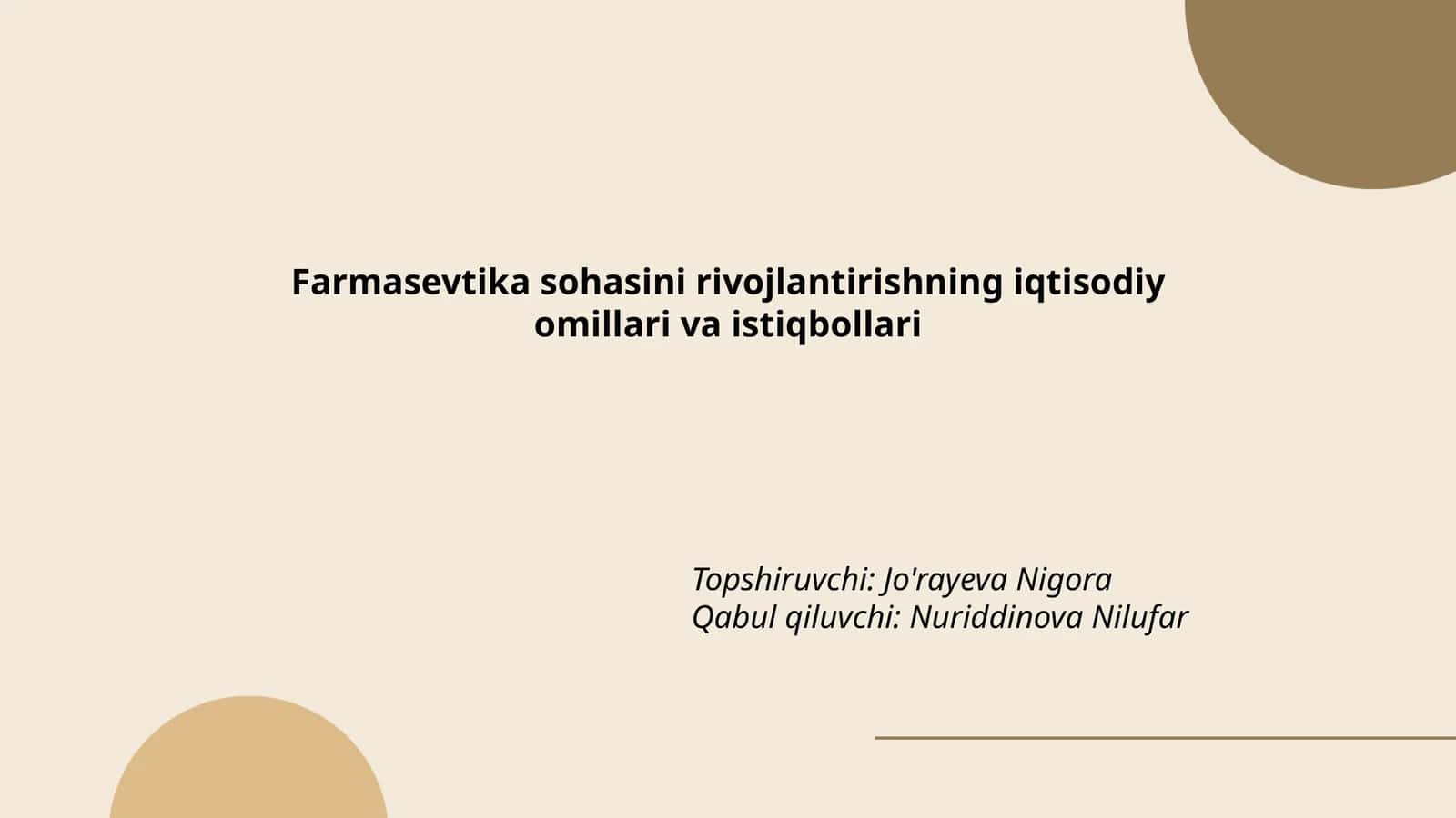 Farmasevtika sohasini rivojlantirishning iqtisodiy omillari va istiqbollari 1