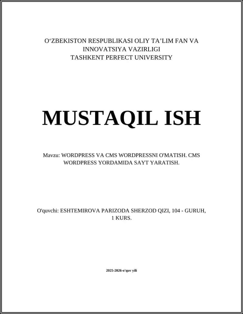 WORDPRESS VA CMS WORDPRESSNI O'MATISH 1