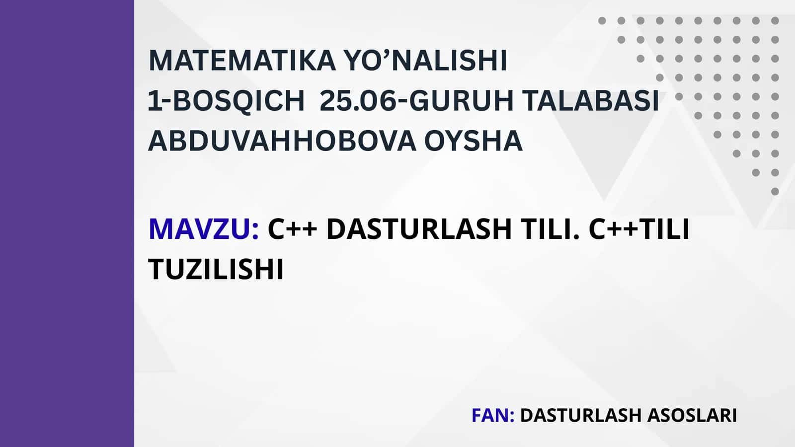 C++ dasturlash tili tarixi 1