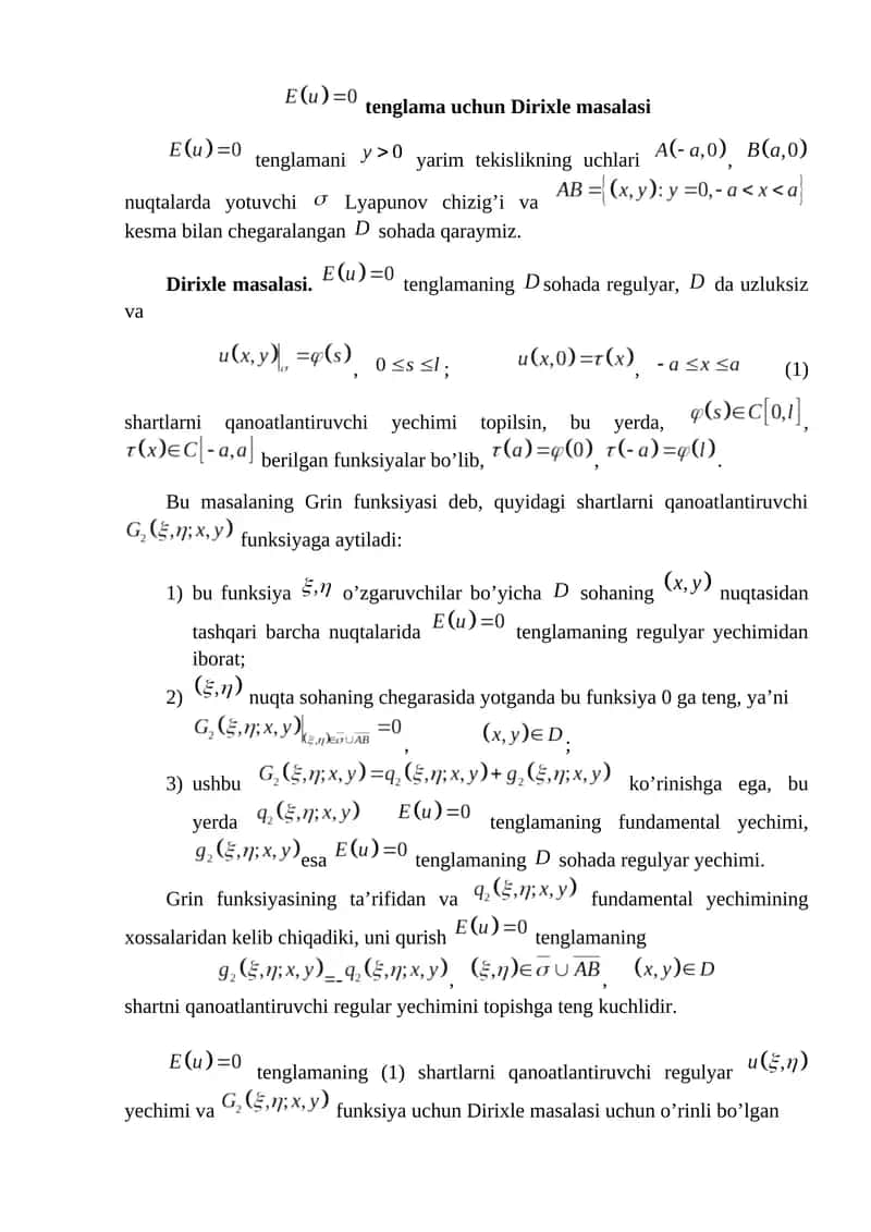 E(u)=0 tenglama uchun chekli sohada Dirixle masalasi 1