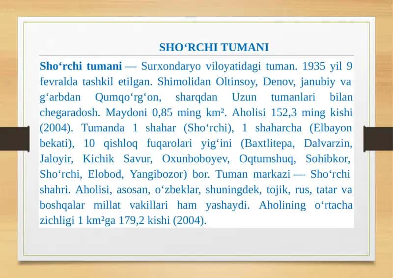 SHOʻRCHITUMANI 1