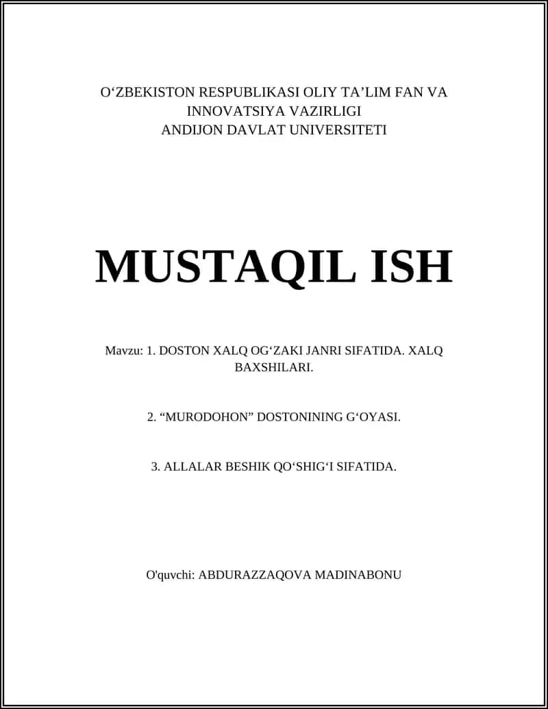 Doston Xalq Og'zaki Janri Sifatida 1