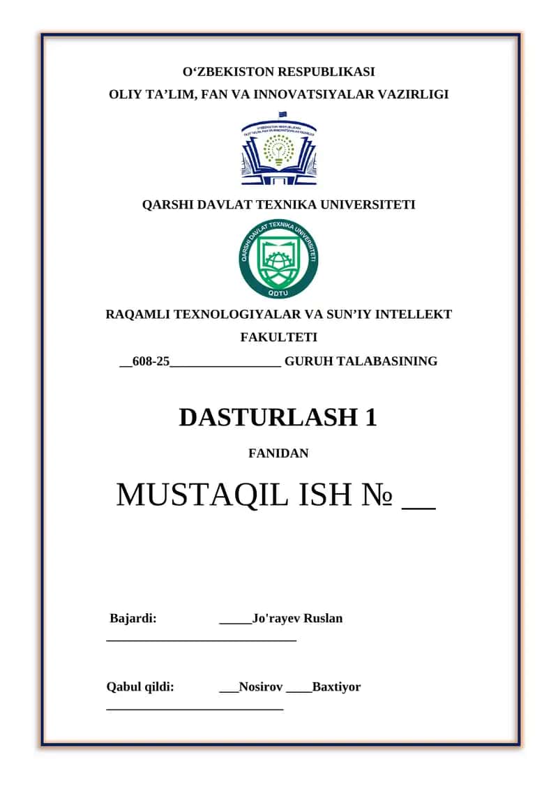 mustaqil ish c++ tilida 1
