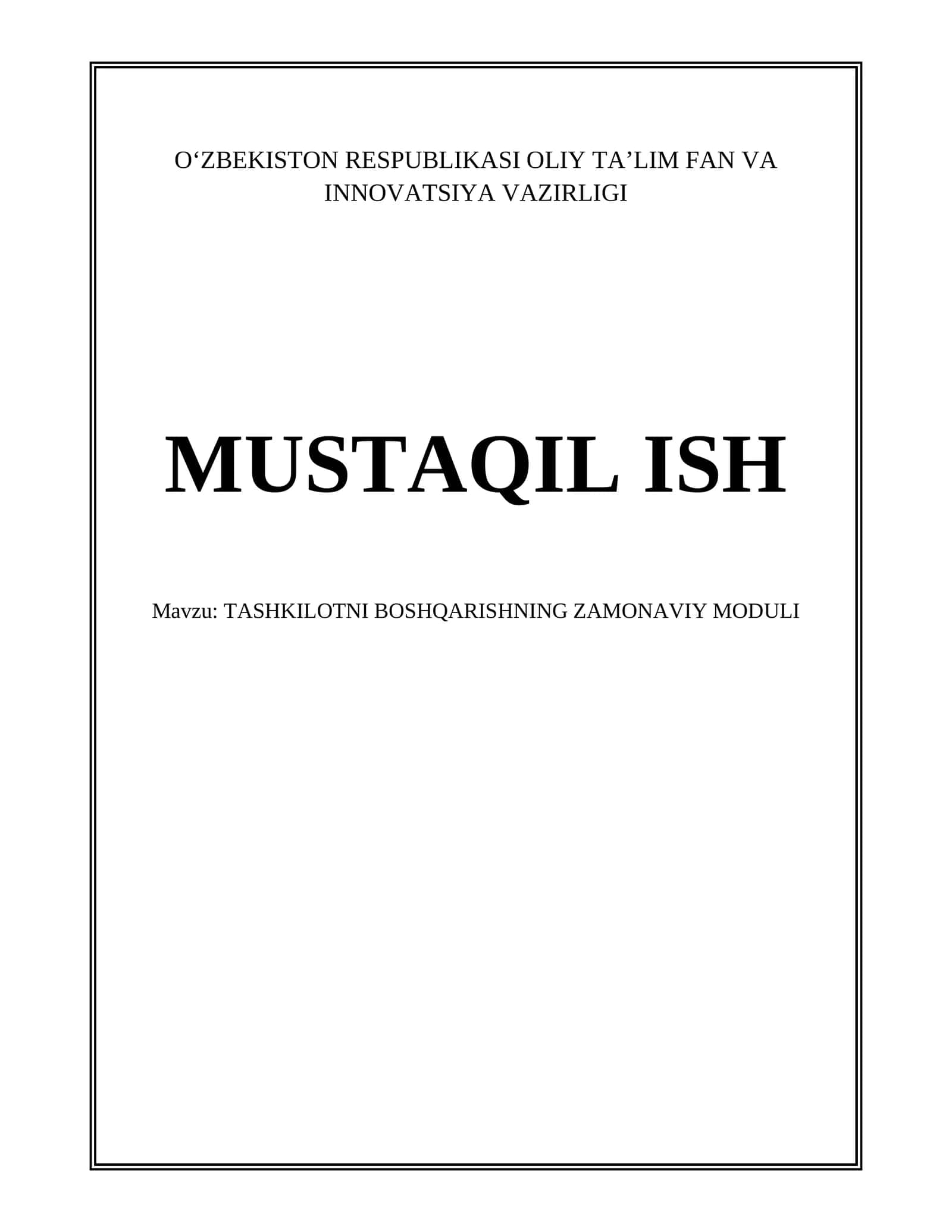 TASHKILOTNI BOSHQARISHNING ZAMONAVIY MODULI 1