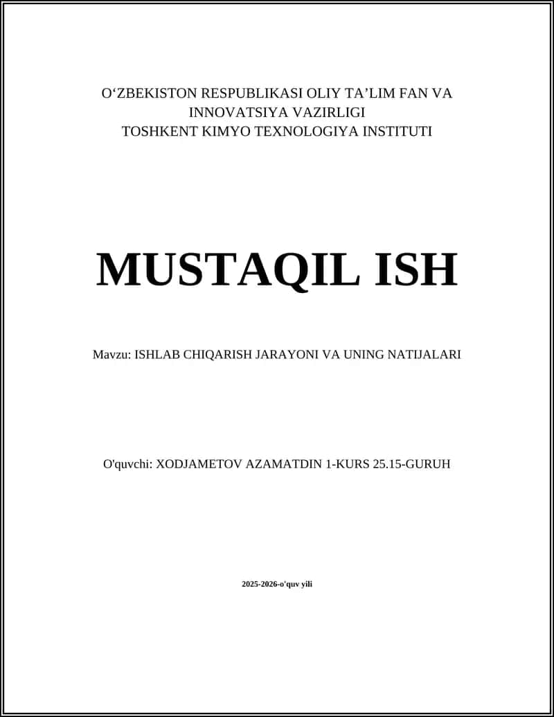 ISHLAB CHIQARISH JARAYONI VA UNING NATIJALARI 1