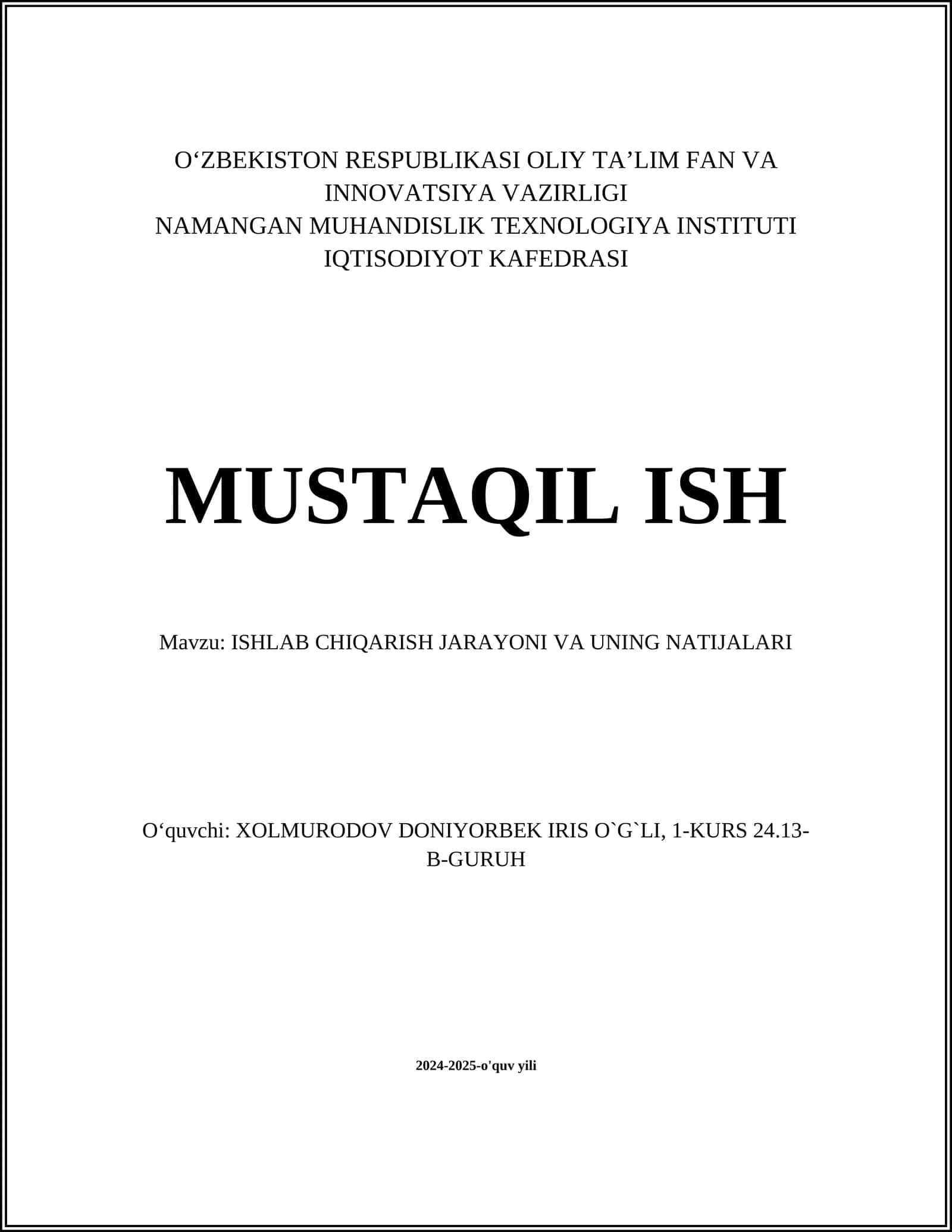 ISHLAB CHIQARISH JARAYONI VA UNING NATIJALARI 1