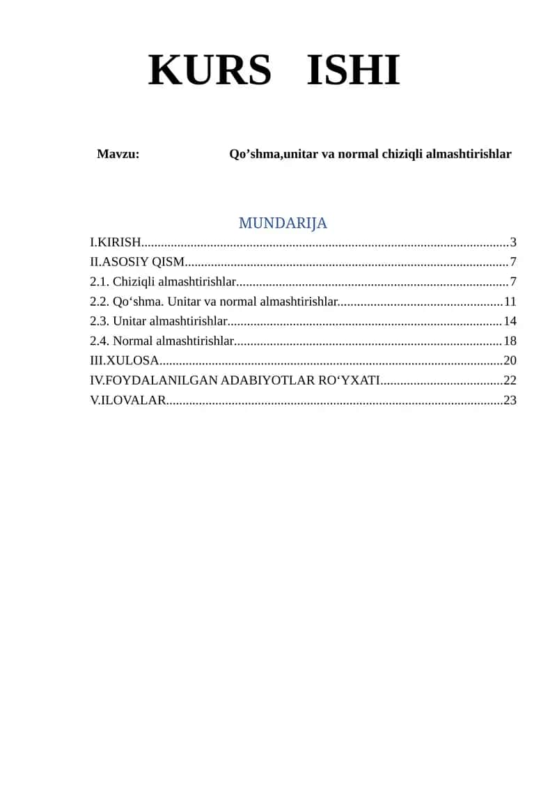 Qo’shma,unitar va normal chiziqli almashtirishlar 1