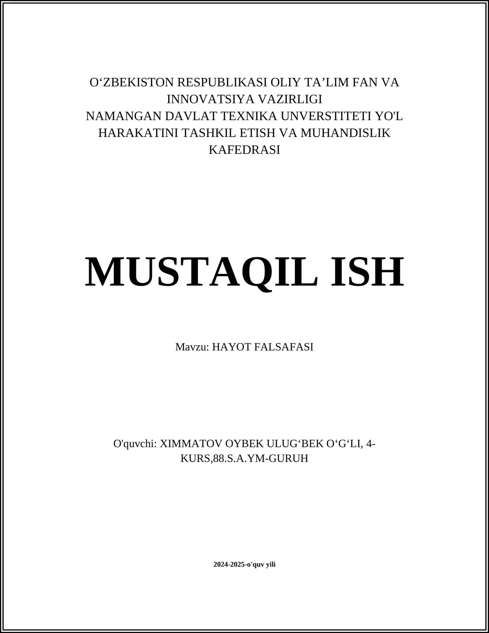 HAYOT FALSAFASI 1