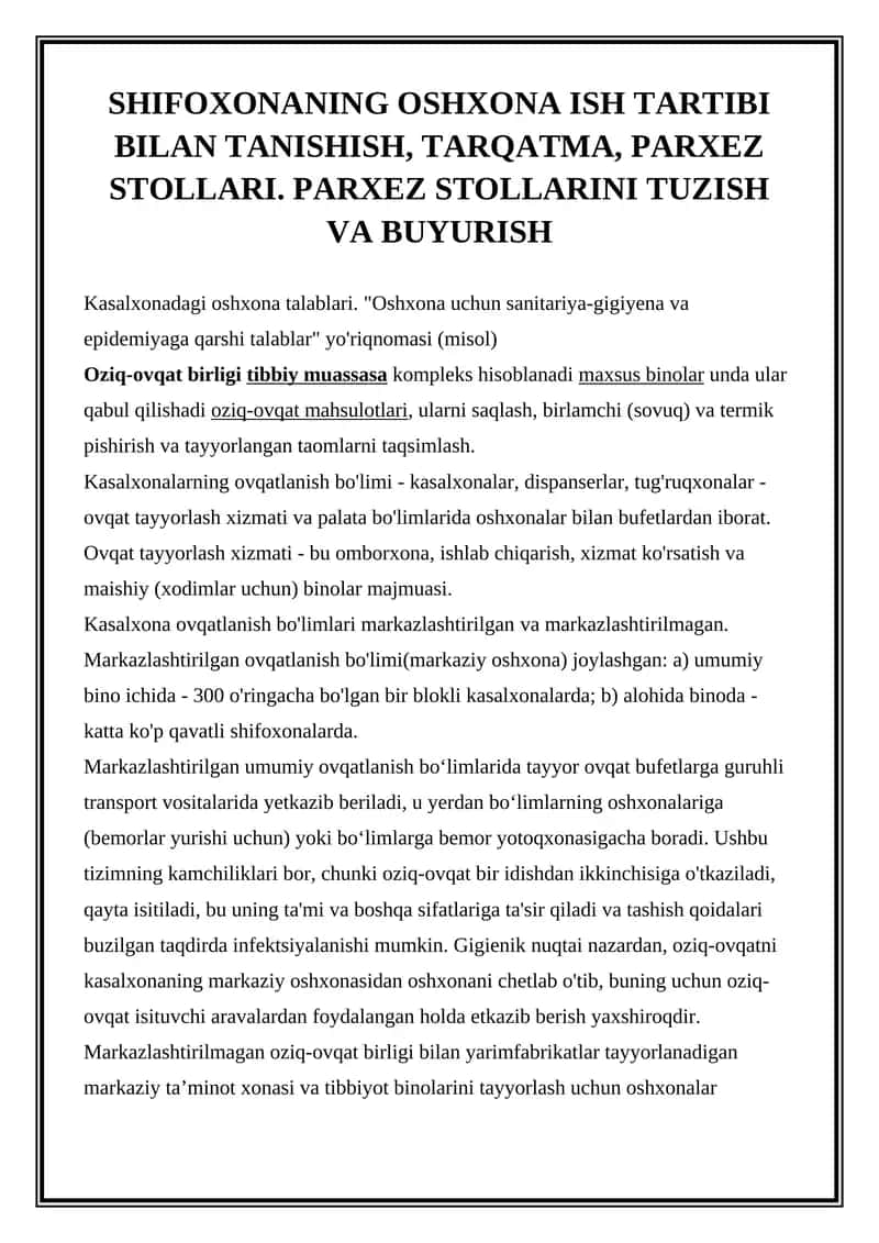 Oshxona ish tartibi 1