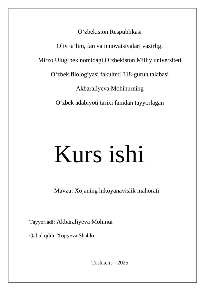 Xoja kurs ishi 1