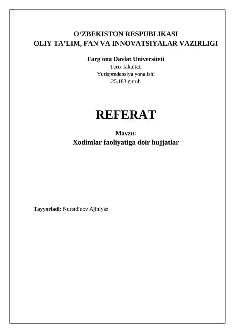 Xodimlar faoliyatiga oid hujjatlar