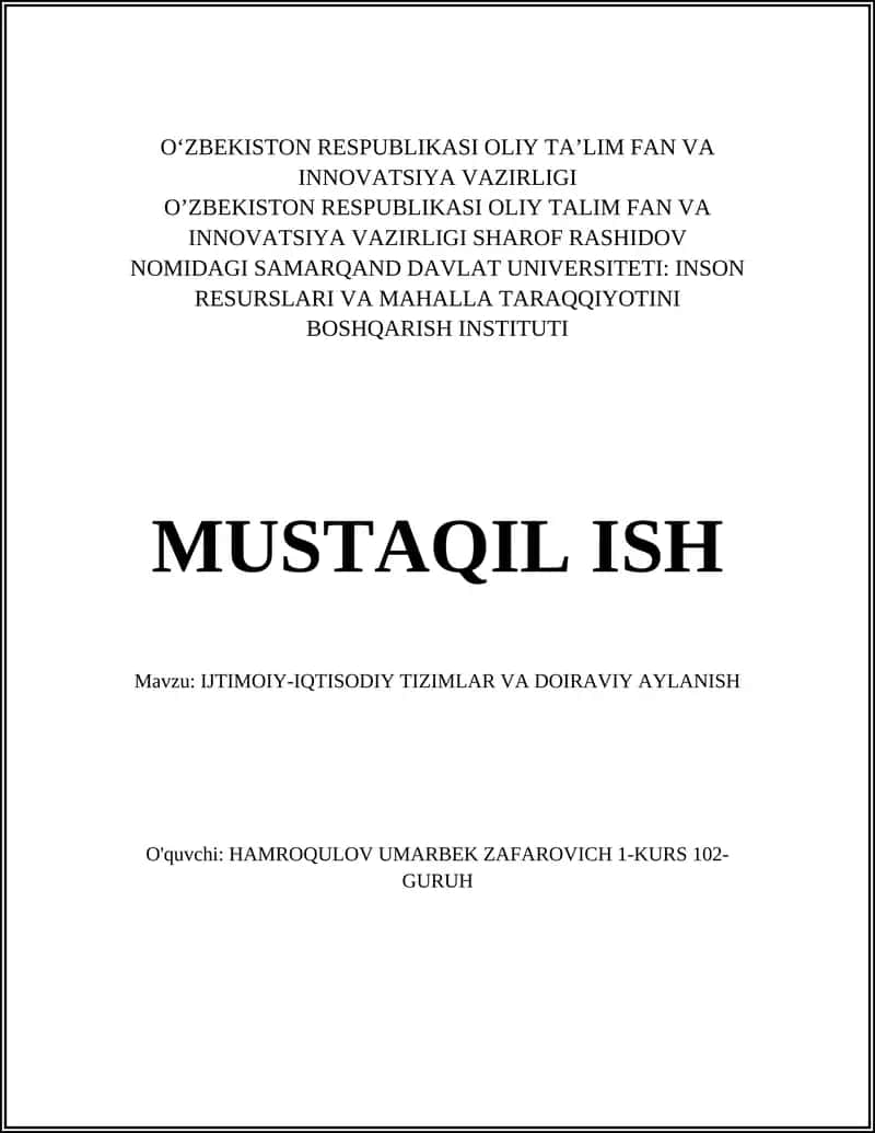 IJTIMOIY-IQTISODIY TIZIMLAR VA DOIRAVIY AYLANISH 1