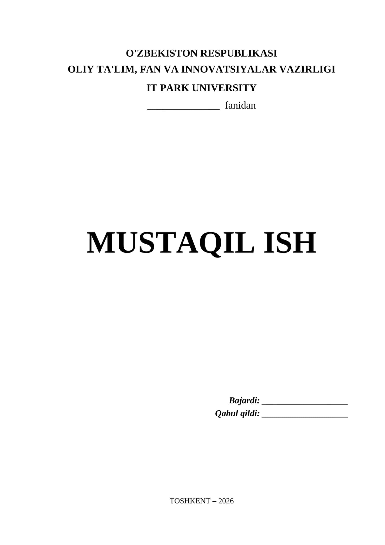 It Park University Mustaqil Ish Titul Varaq (.docx) 1