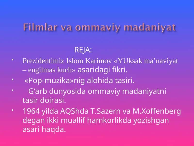 Filmlar va ommaviy madaniyat 1