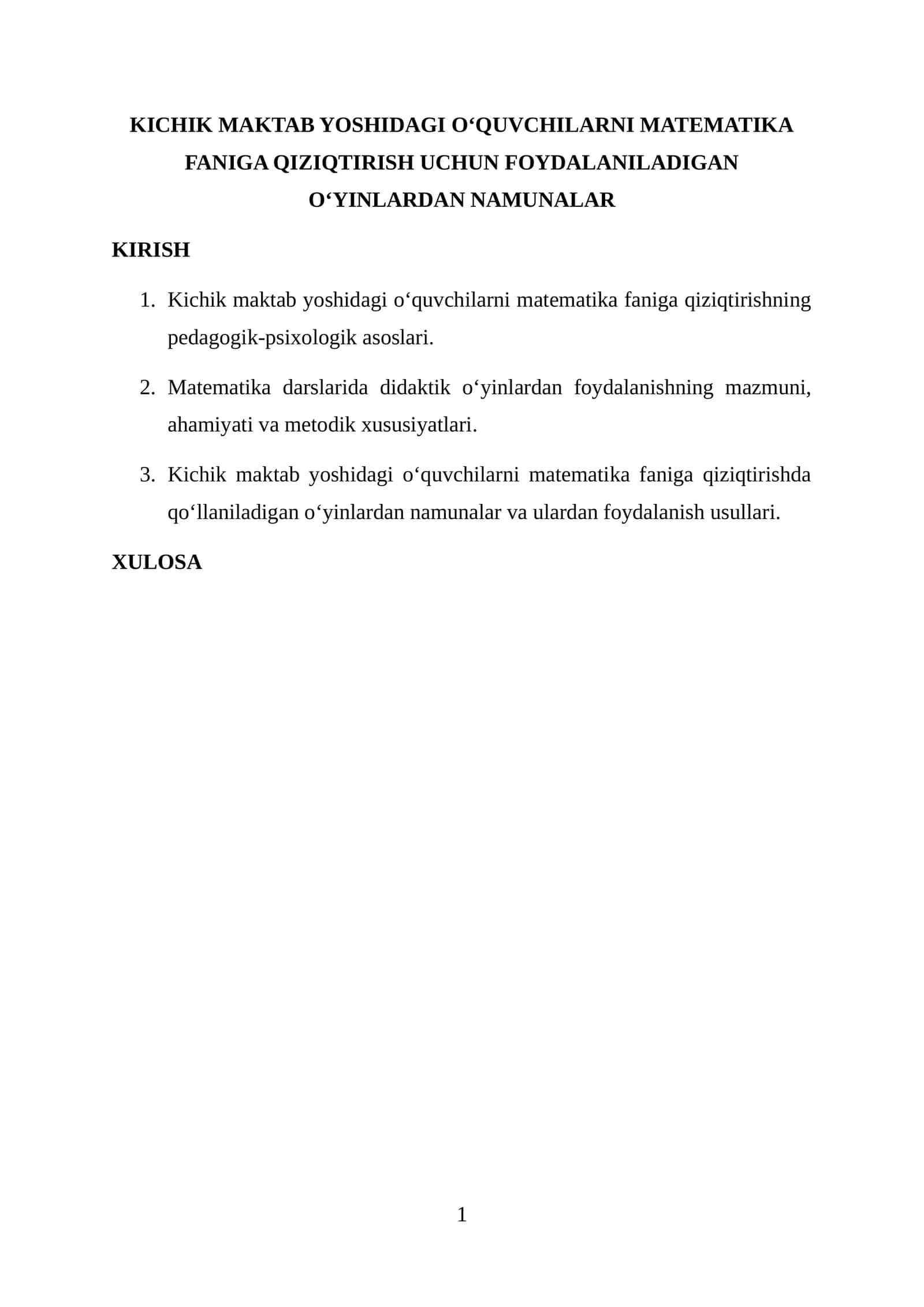 KICHIK MAKTAB YOSHIDAGI O‘QUVCHILARNI MATEMATIKA FANIGA QIZIQTIRISH UCHUN FOYDALANILADIGAN O‘YINLARDAN NAMUNALAR 1